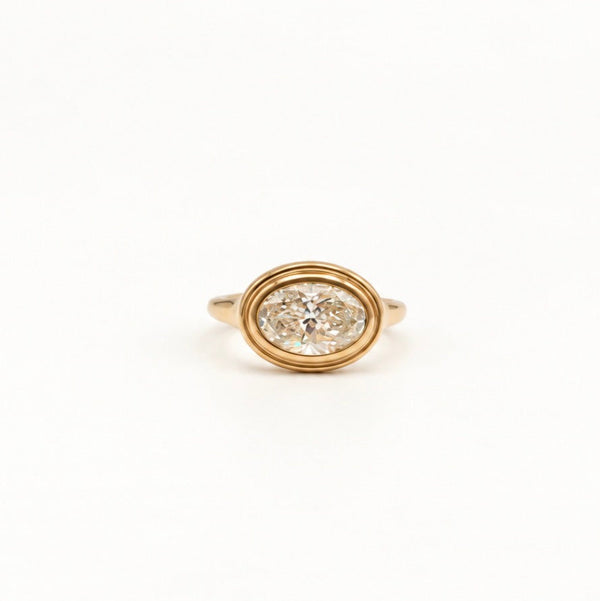 Aglaia Oval Diamond Layered Bezel Ring in 18K Yellow Gold