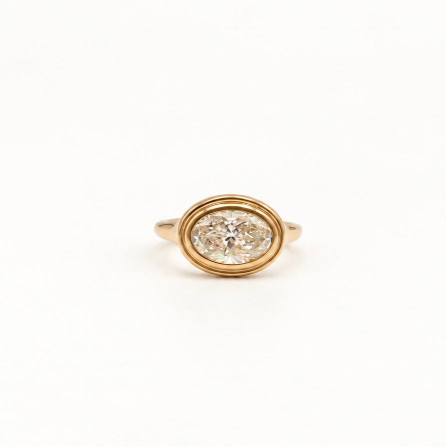 Aglaia Oval Diamond Layered Bezel Ring in 18K Yellow Gold