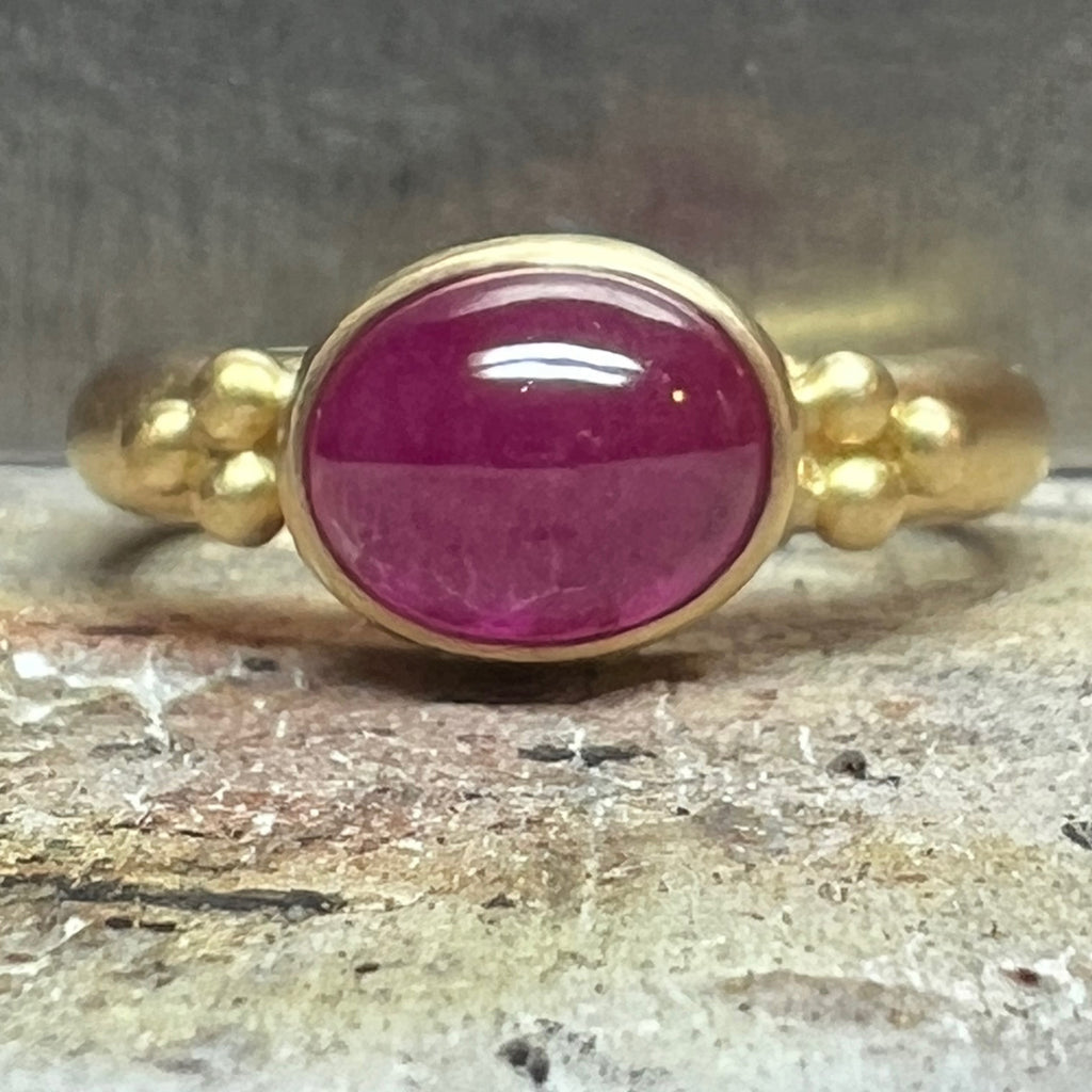 Tania Oval Cabachon Ruby Ring in 20K Peach Gold Reinstein Ross Goldsmiths