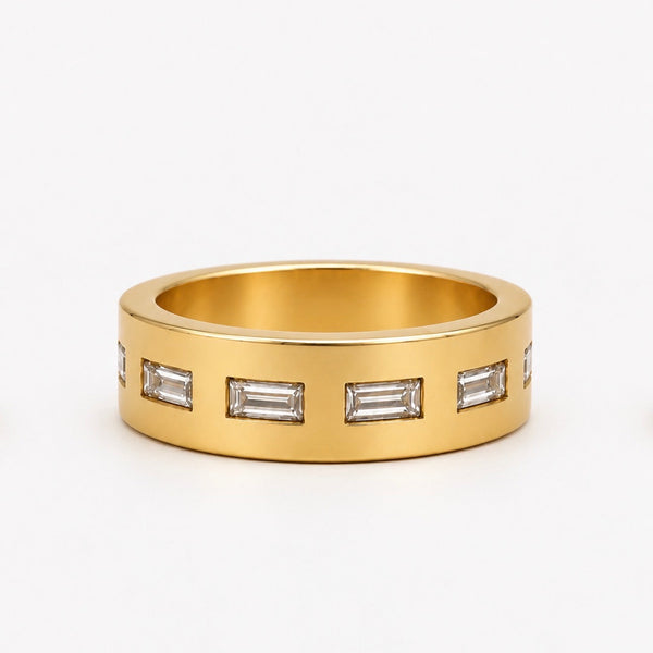 Astor Baguette Diamond Band in 18K Yellow Gold- 6mm