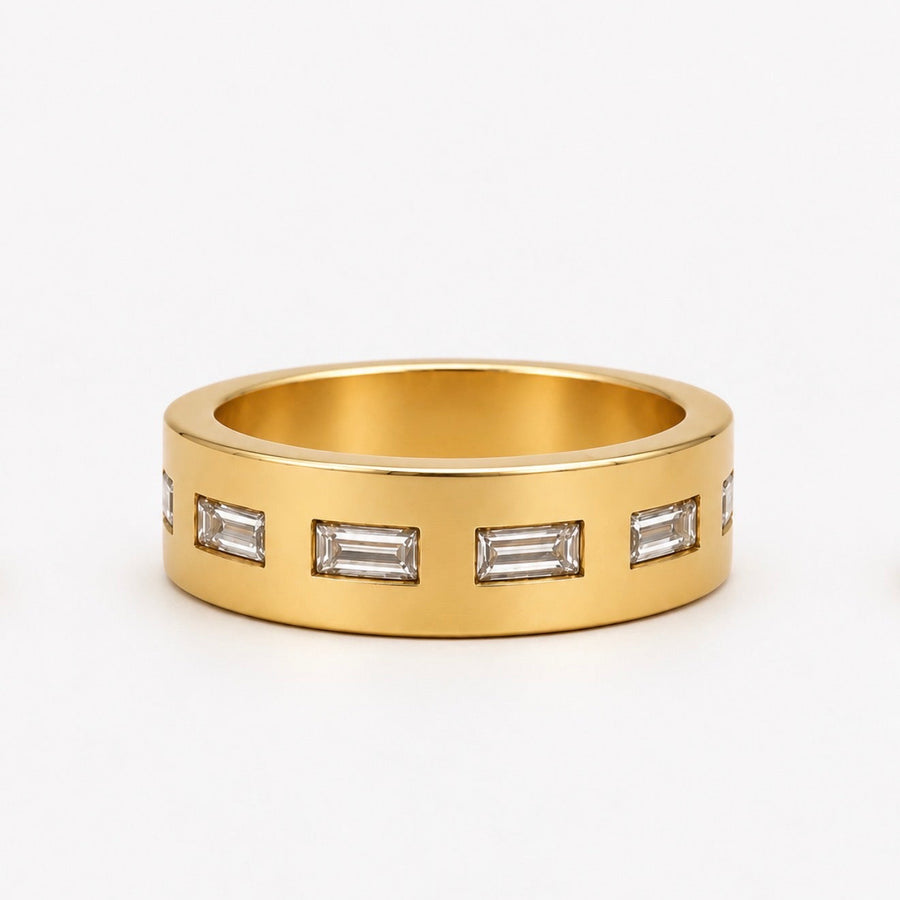 Astor Baguette Diamond Band in 18K Yellow Gold- 6mm