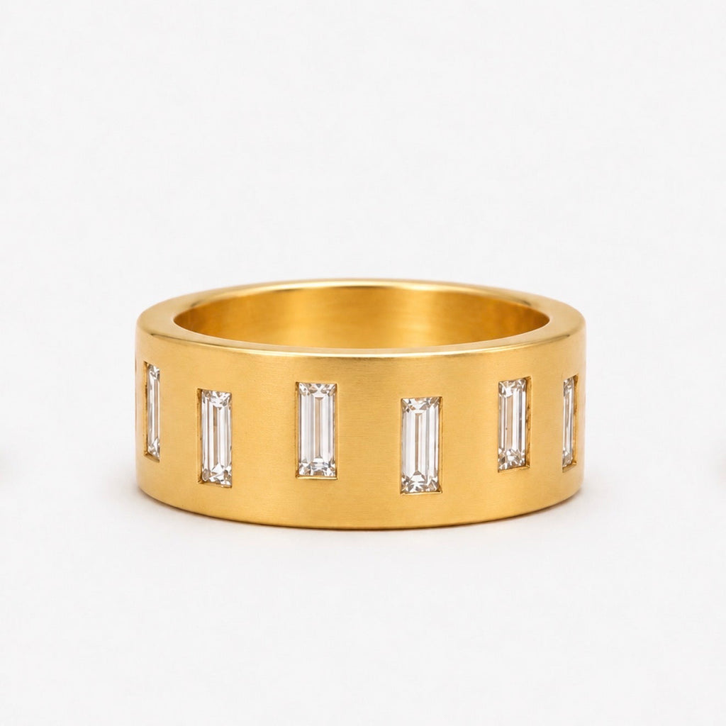 Astor Baguette Diamond Band in 18K Peach Gold- 8mm