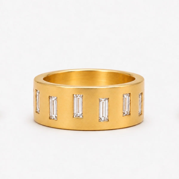 Astor Baguette Diamond Band in 18K Peach Gold- 8mm