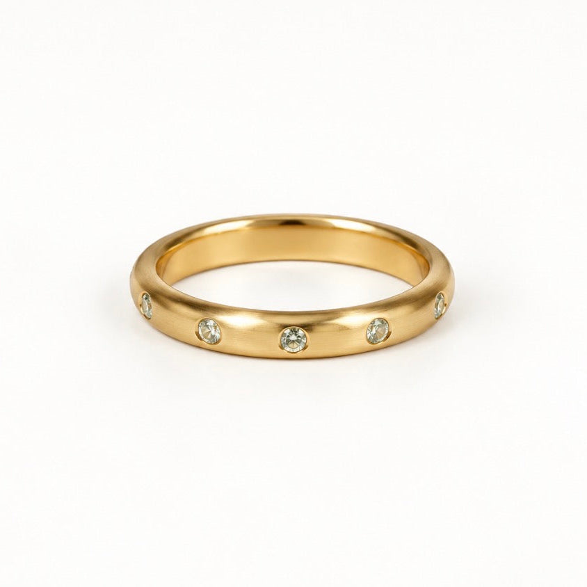 Round Evenly Spaced Green Sapphire 18K Yellow Gold- 3mm