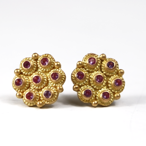 Ashley "Flower Braid" Earrings with Pink Sapphires in 20K Peach Gold Reinstein Ross Goldsmiths