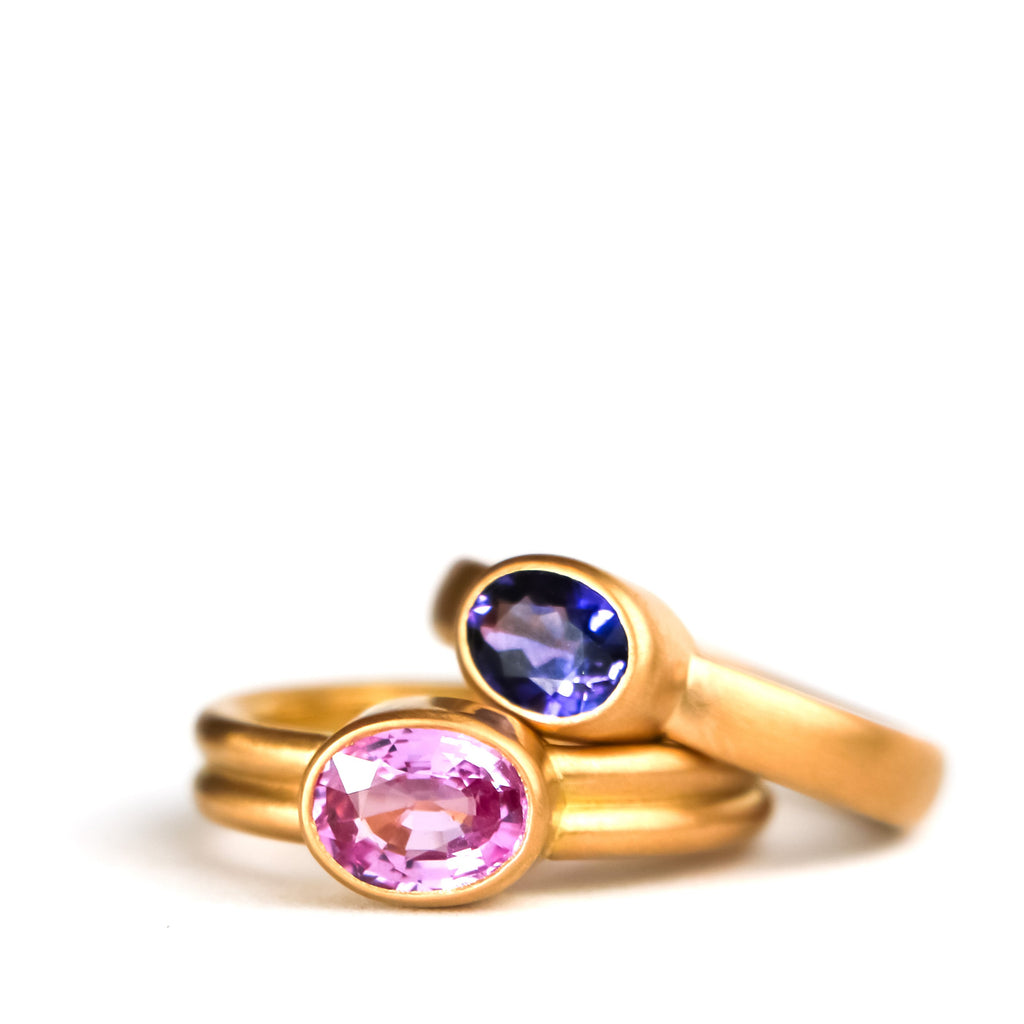 Hoopstock "Leslie" Oval Pink Sapphire Ring in 20K Peach Gold- 4mm Reinstein Ross Goldsmiths