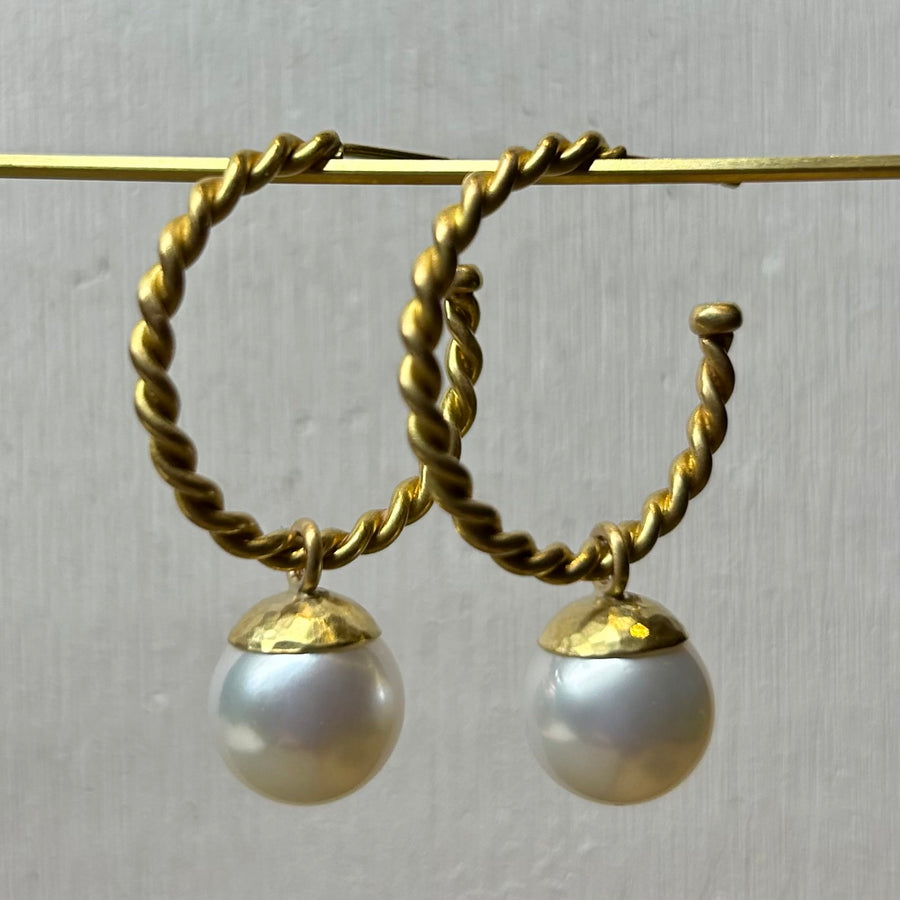 Sonoma Hammered Small South Sea Baroque Pearl Drops in 20K Peach Gold Reinstein Ross Goldsmiths