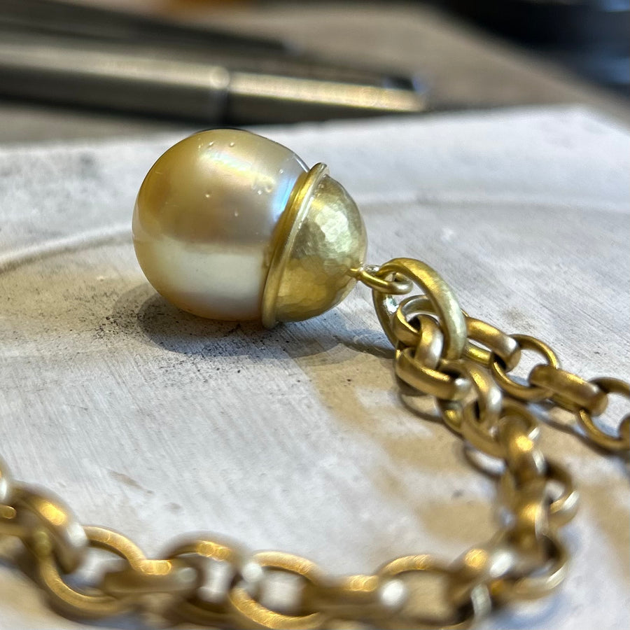 Sonoma Hammered Large Golden Pearl Pendant in 20K Peach Gold Reinstein Ross Goldsmiths