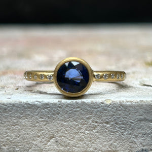 Hoopstock Round Blue Sapphire Ring in 20K Peach Gold Reinstein Ross Goldsmiths