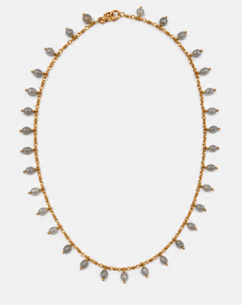 Isabella "Classic" Grey Oval Hanging Diamond Necklace in 20K Peach Gold-16"