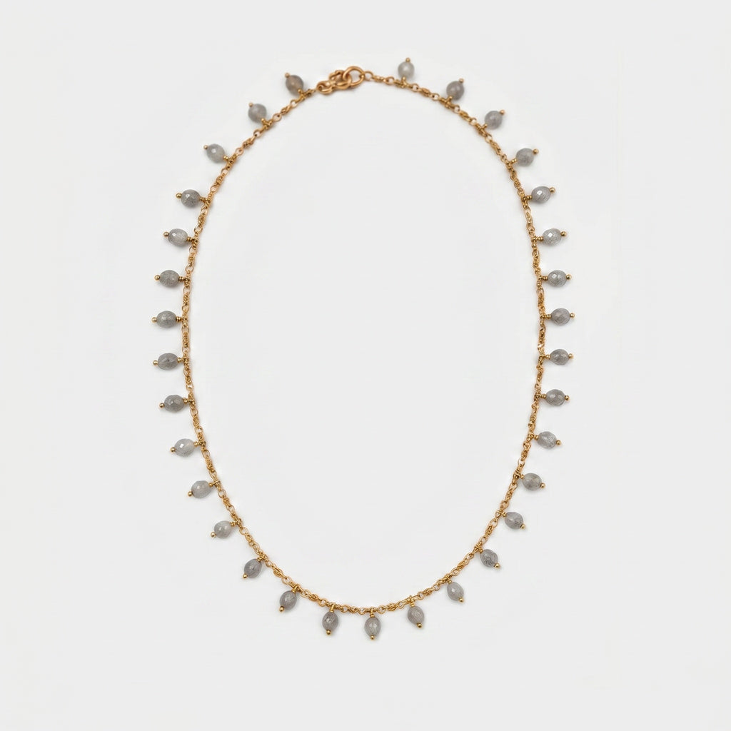 Isabella "Classic" Grey Oval Hanging Diamond Necklace in 20K Peach Gold-16"