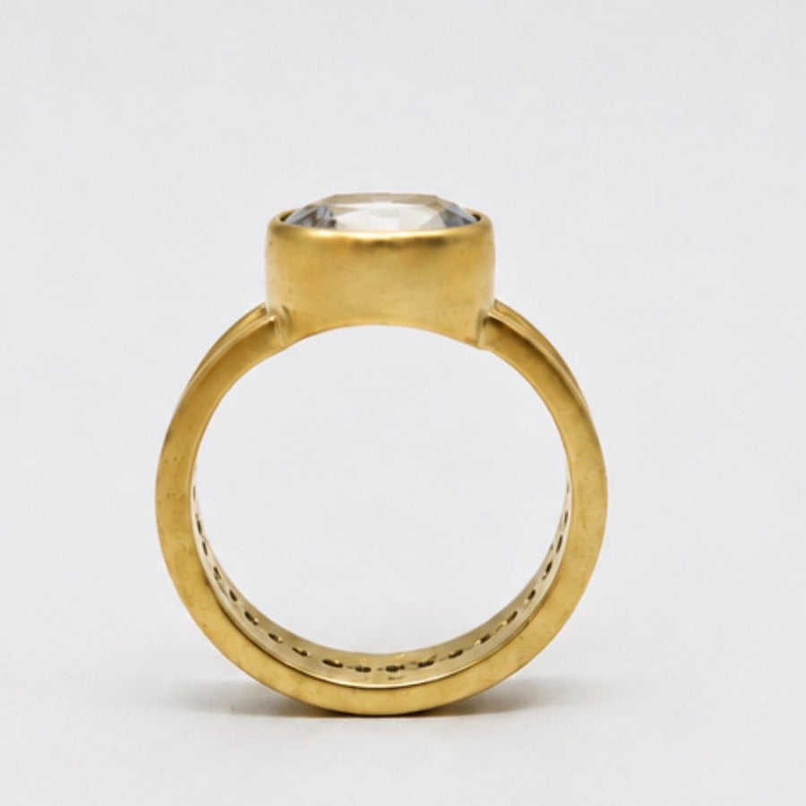 Shimmer Mini Oval Light Blue Sapphire Ring in 20K Peach Gold