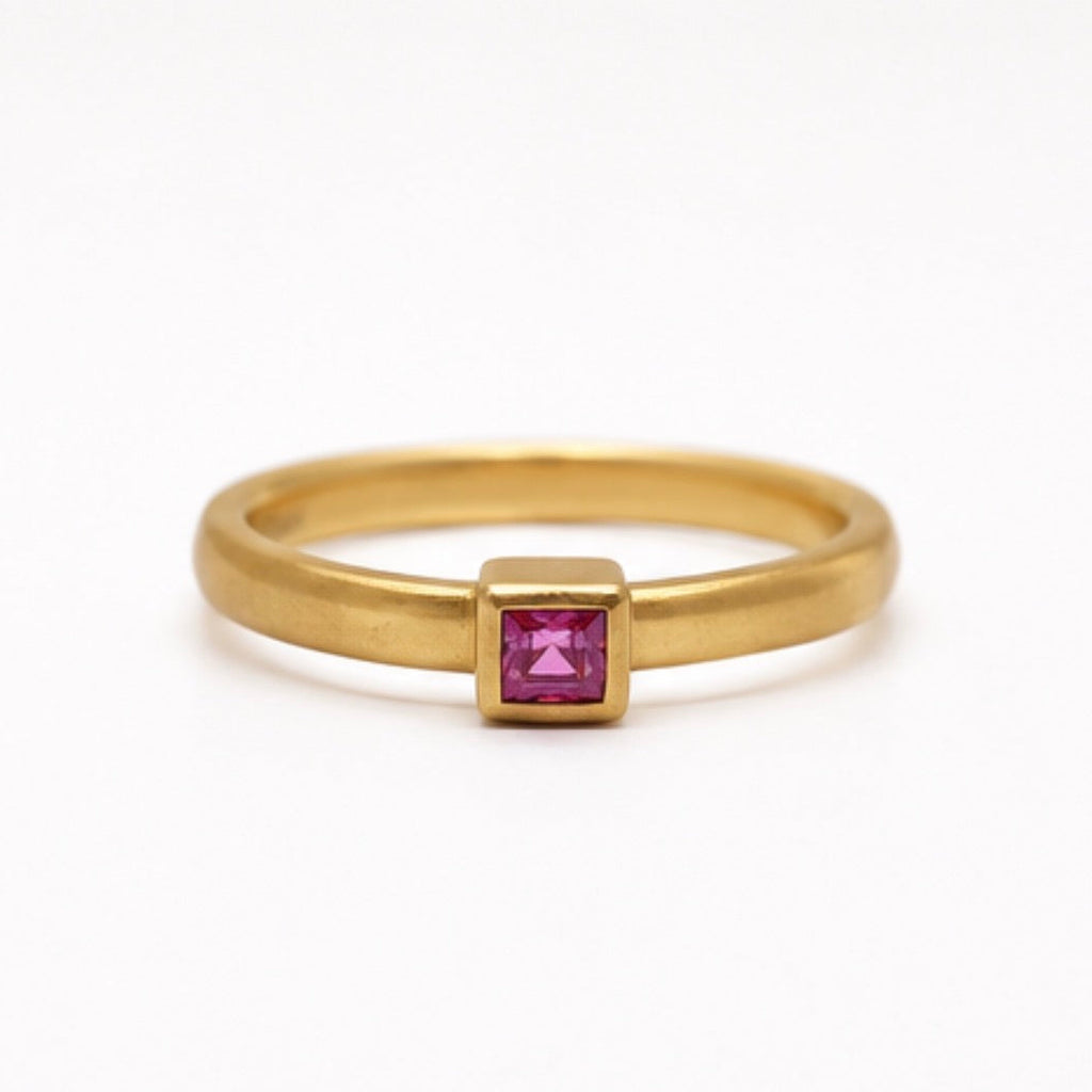 Sonoma Mini Square Cut Pink Sapphire Ring in 20K Peach Gold