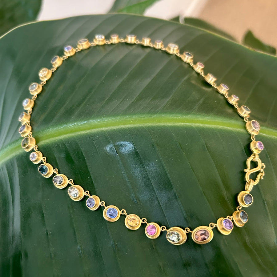 Dyan Rivière Multi Sapphire Necklace in 20K Peach Gold Reinstein Ross Goldsmiths