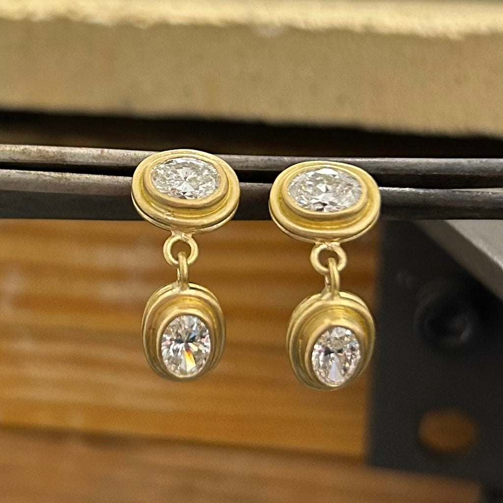 Dyan Two Part Large Oval Diamond Earrings in 20K Peach Gold Reinstein Ross Goldsmiths