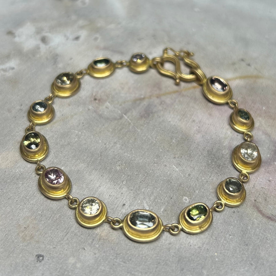 Dyan Rivière Multi Sapphire Bracelet in 20K Peach Gold Reinstein Ross Goldsmiths