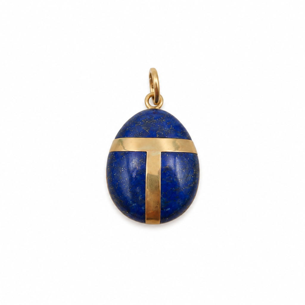 Heart Scarab Lapis Large Pendant in 18K Yellow Gold