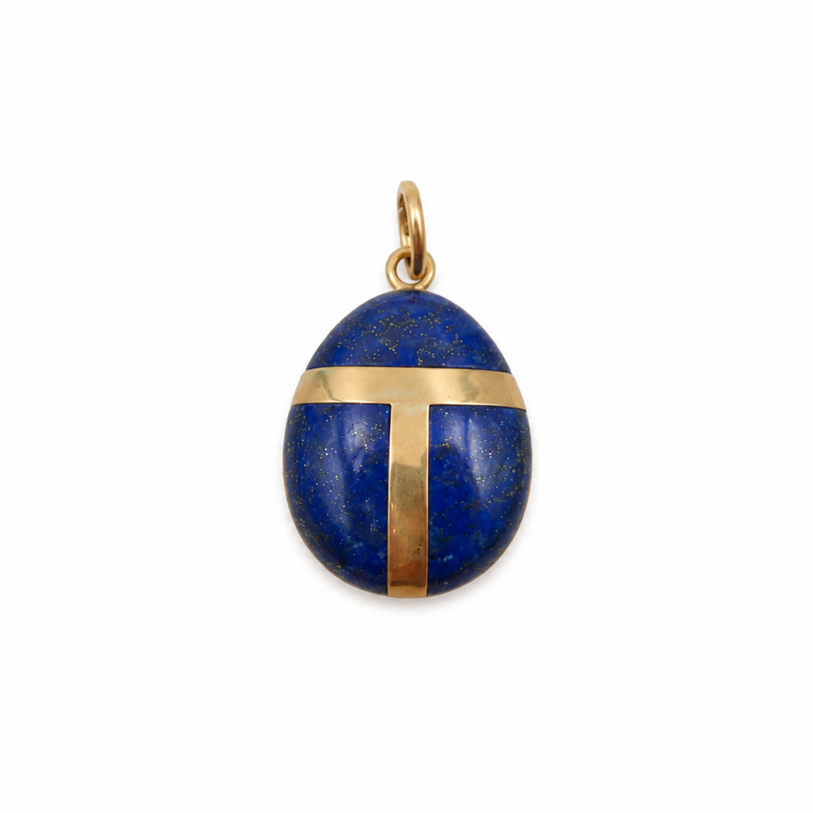 Heart Scarab Lapis Large Pendant in 18K Yellow Gold