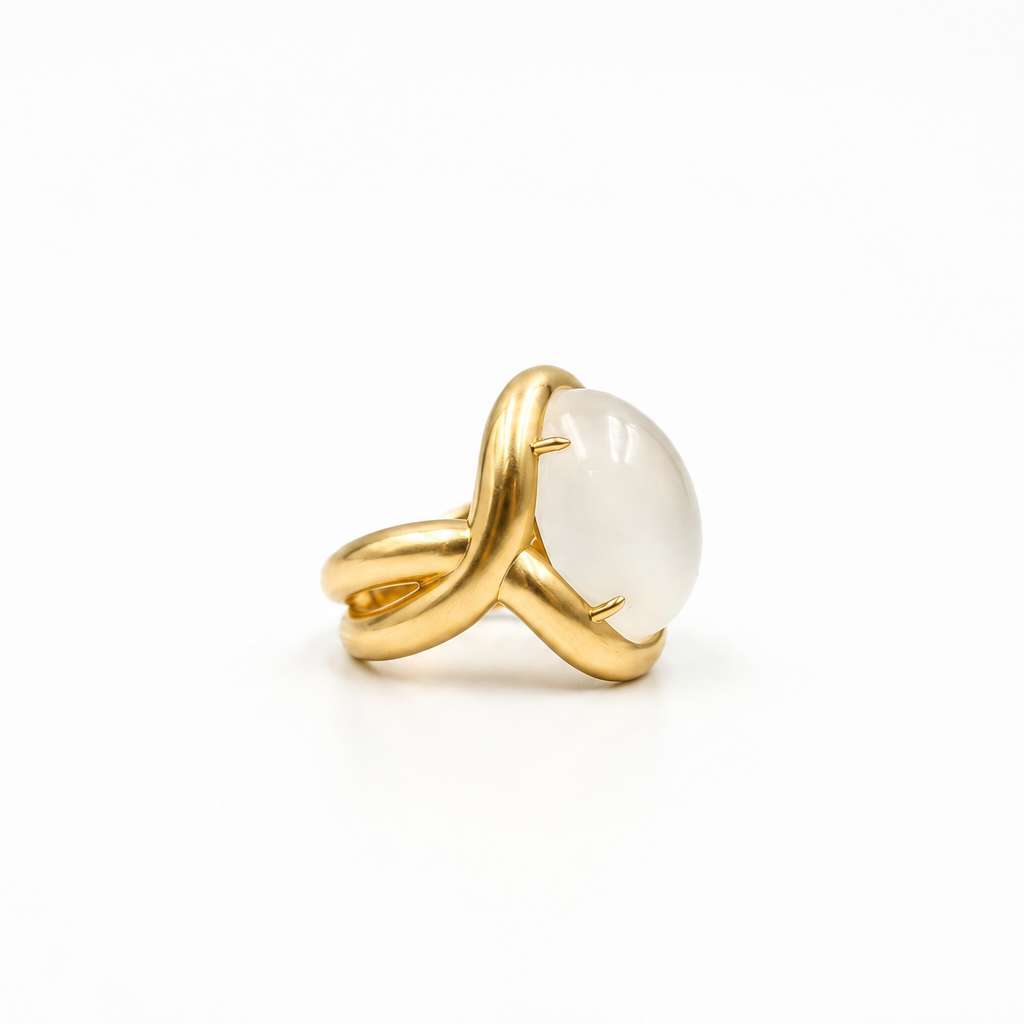 Duomo Oval Cabochon Moonstone Ring in 18K Yellow Gold