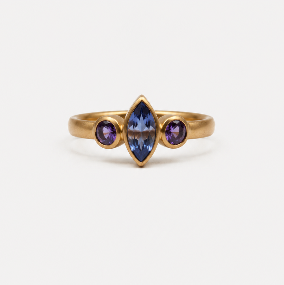 Sonoma Mini Celeste Blue Marquise & Purple Oval Sapphire Ring in 20K Peach Gold