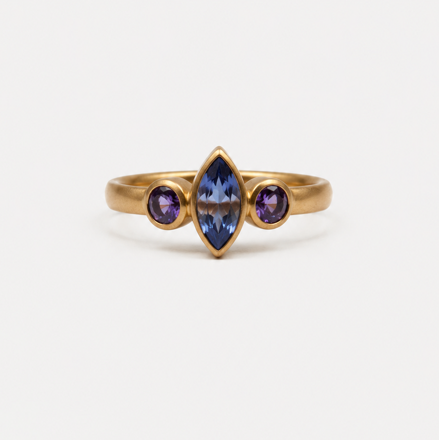 Sonoma Mini Celeste Blue Marquise & Purple Oval Sapphire Ring in 20K Peach Gold