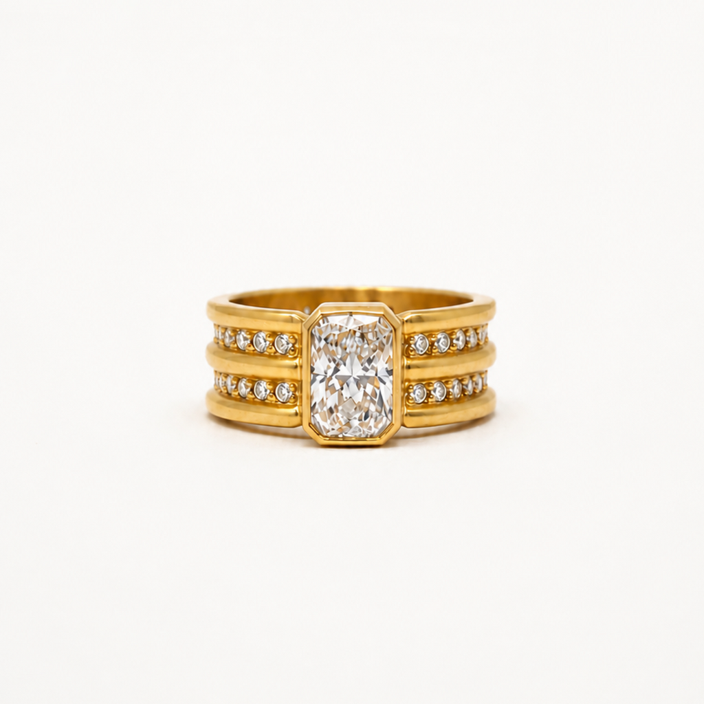 Shimmer Mini Double Radiant Cut Lab Diamond Band in 20K Peach Gold