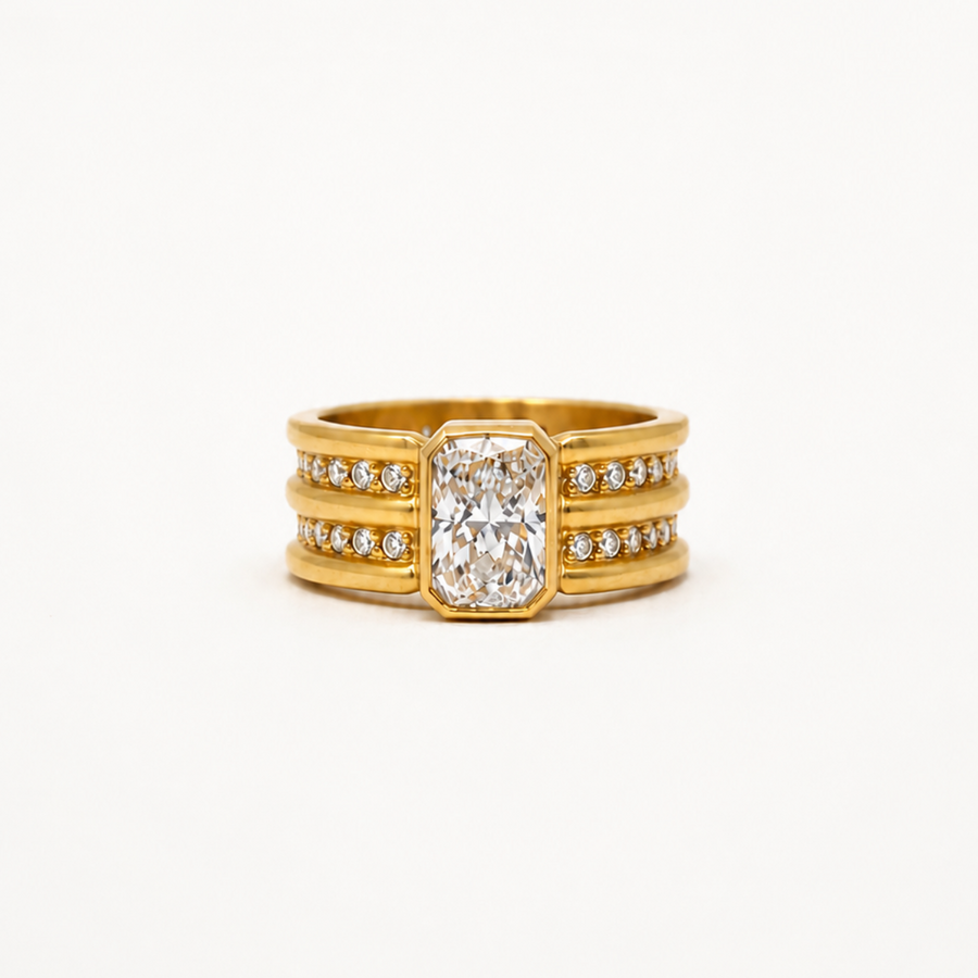 Shimmer Mini Double Radiant Cut Lab Diamond Band in 20K Peach Gold