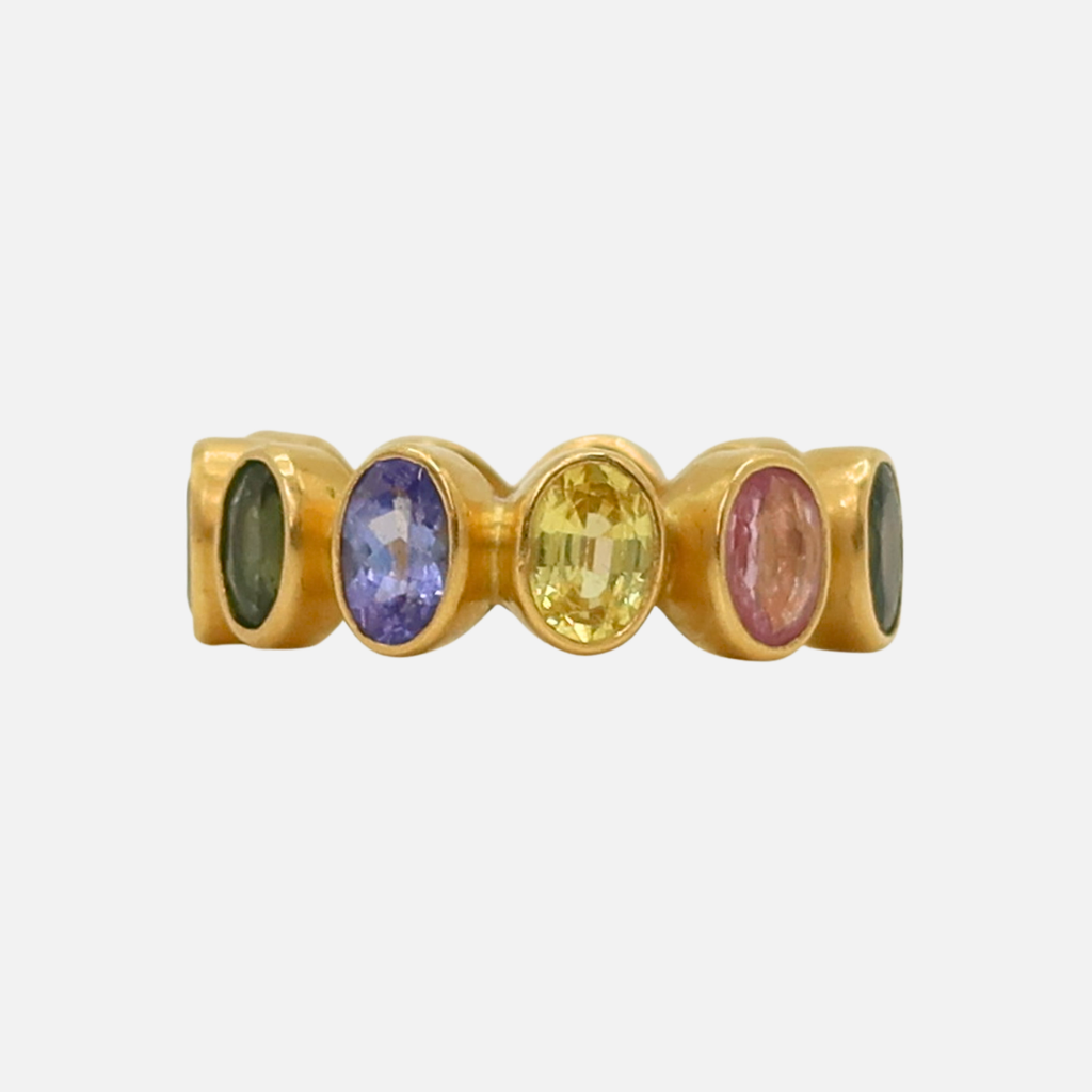 Renaissance Faceted Oval Multi Colored Sapphire Band in 20K Peach Gold
