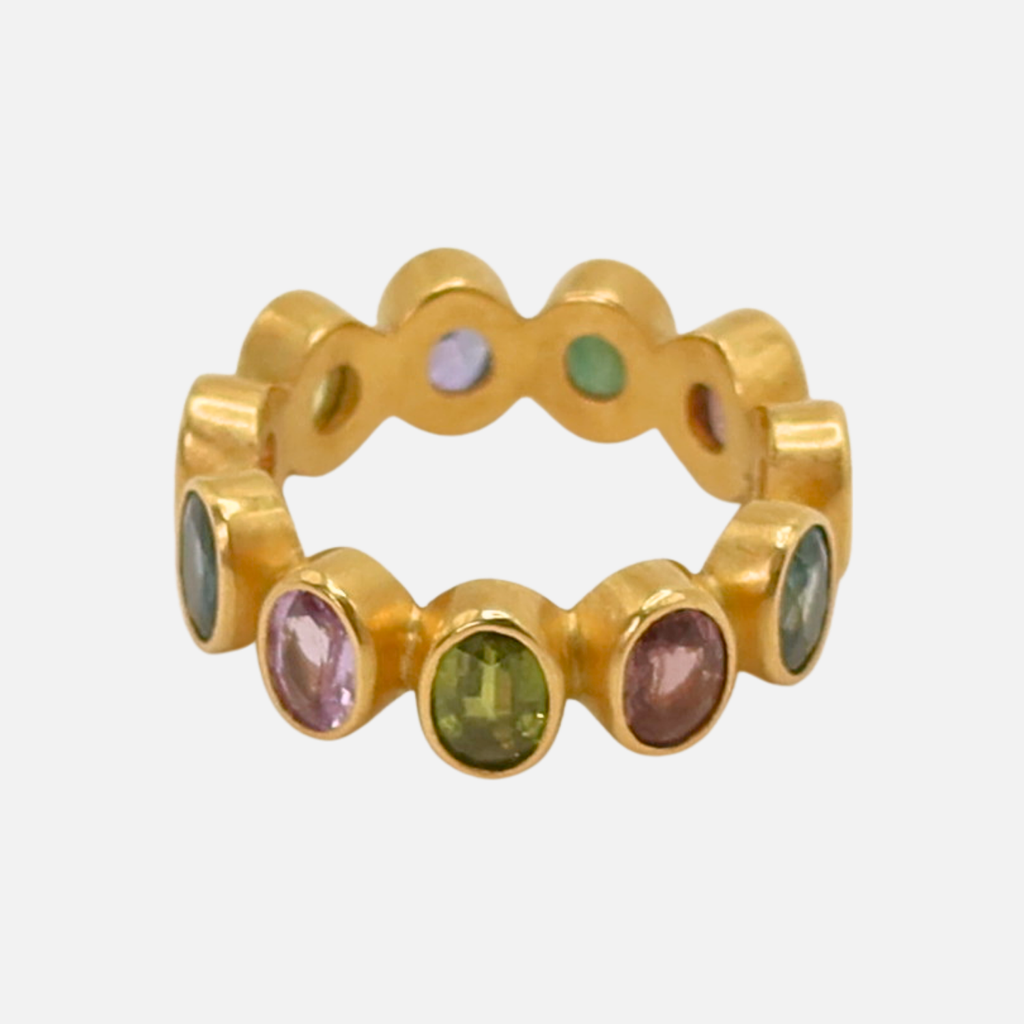 Renaissance Faceted Oval Multi Colored Sapphire Band in 20K Peach Gold