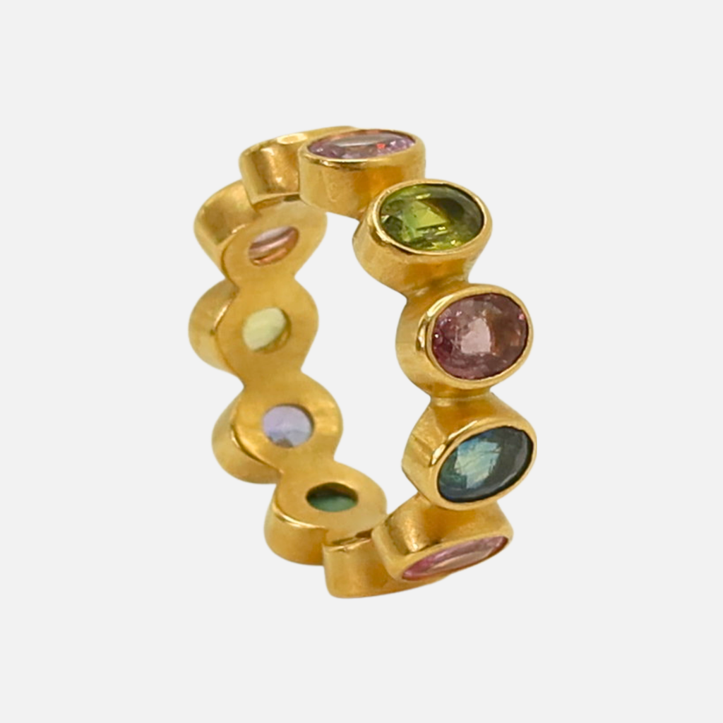 Renaissance Faceted Oval Multi Colored Sapphire Band in 20K Peach Gold