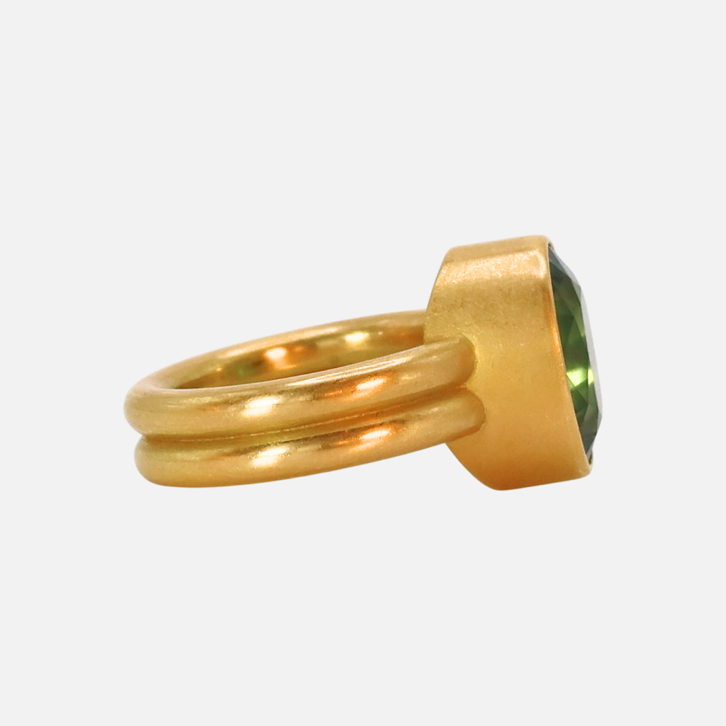 Leslie Oval Green Tourmaline Ring in 20K Peach Gold- 6mm Reinstein Ross Goldsmiths
