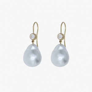 Meadow South Sea Baroque Pearl and Round Diamond Earrings in 20K Peach Gold Reinstein Ross Goldsmiths