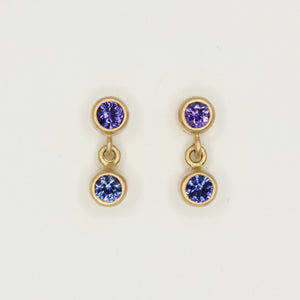 Meadow Double Purple Violet Sapphire Earrings in 20K Peach Gold Reinstein Ross Goldsmiths