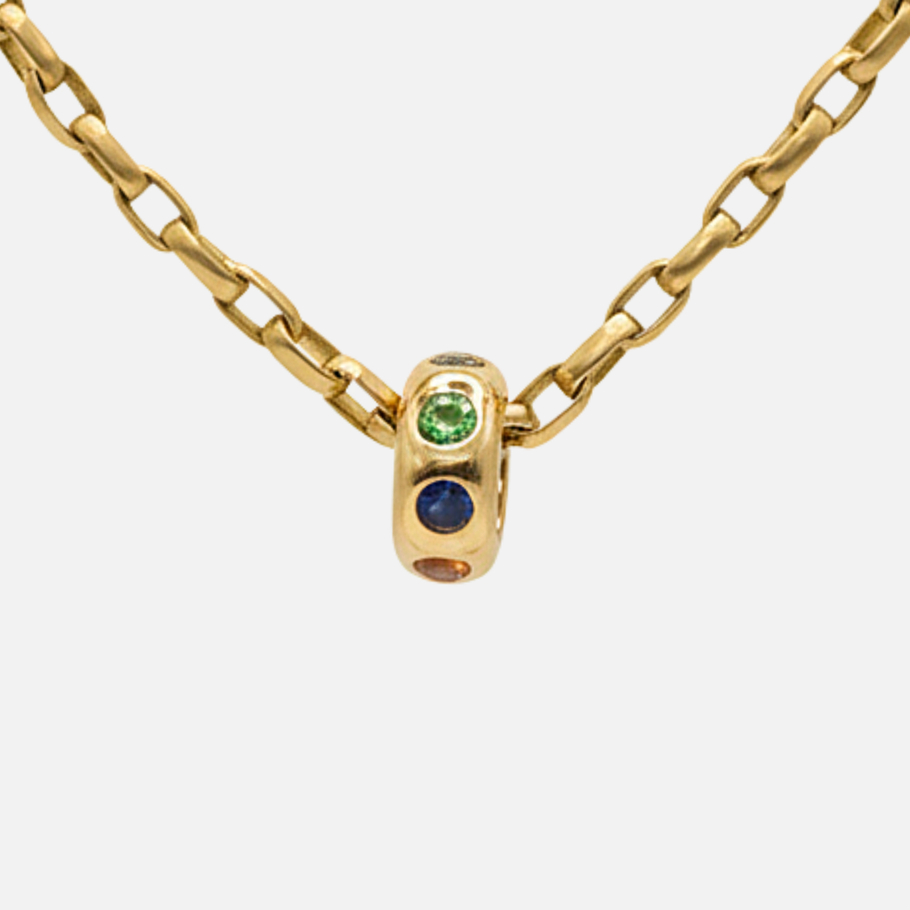 Half Round Large Rondelle Multi Colored Sapphire Pendant in 20K Peach Gold