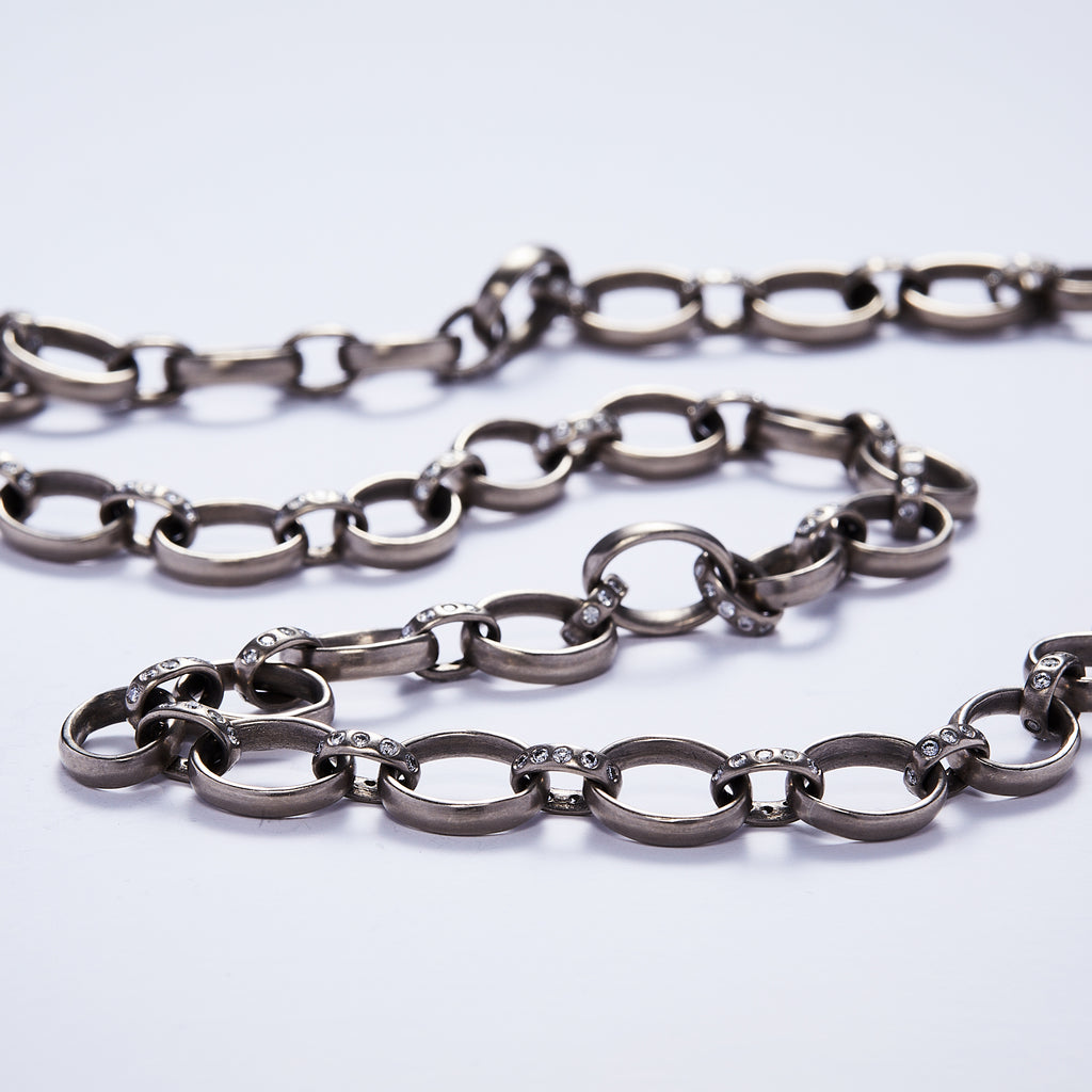 Sonoma Mixed Link Pave Diamond Chain Necklace in 18K Alpine Gold