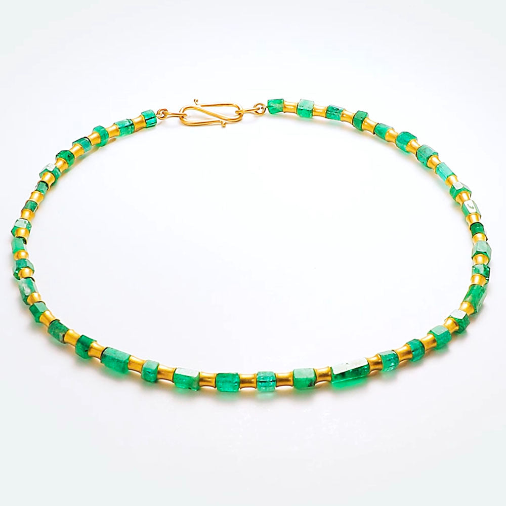 Sonoma "Flared Tube" Raw Emerald Necklace in 20K Peach Gold Reinstein Ross Goldsmiths