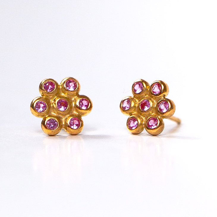 Snowdrop Large Pink Sapphire Stud in 20K Peach Gold Reinstein Ross Goldsmiths