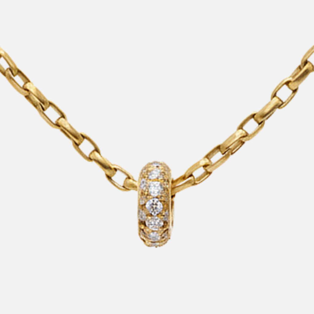 Half Round  Large Rondelle Pave Pendant in 20K Peach Gold Reinstein Ross Goldsmiths