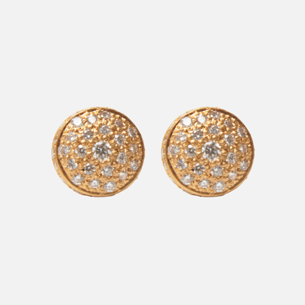 Pave Match Dome Large Studs in 20K Peach Gold Reinstein Ross Goldsmiths