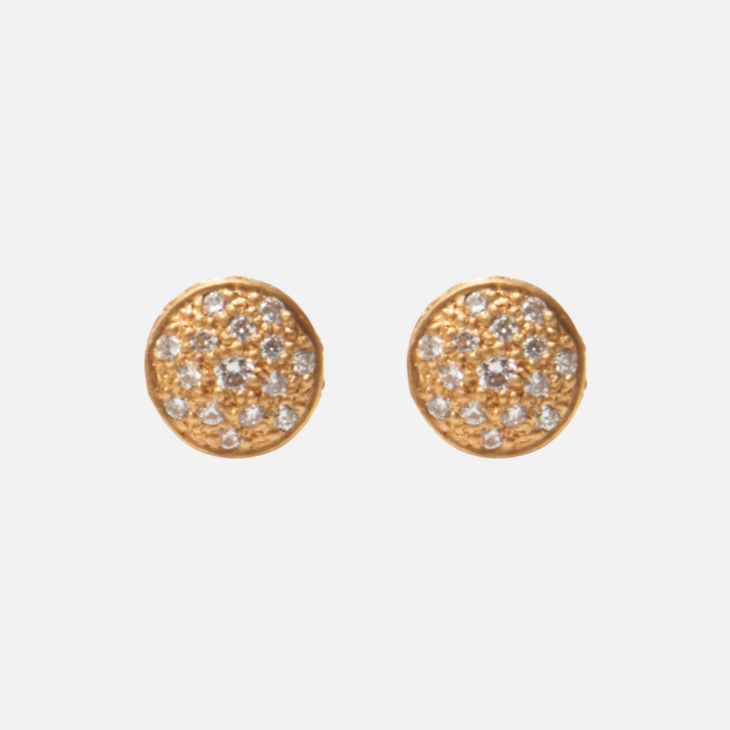 Pave Match Dome Small Studs in 20K Peach Gold Reinstein Ross Goldsmiths