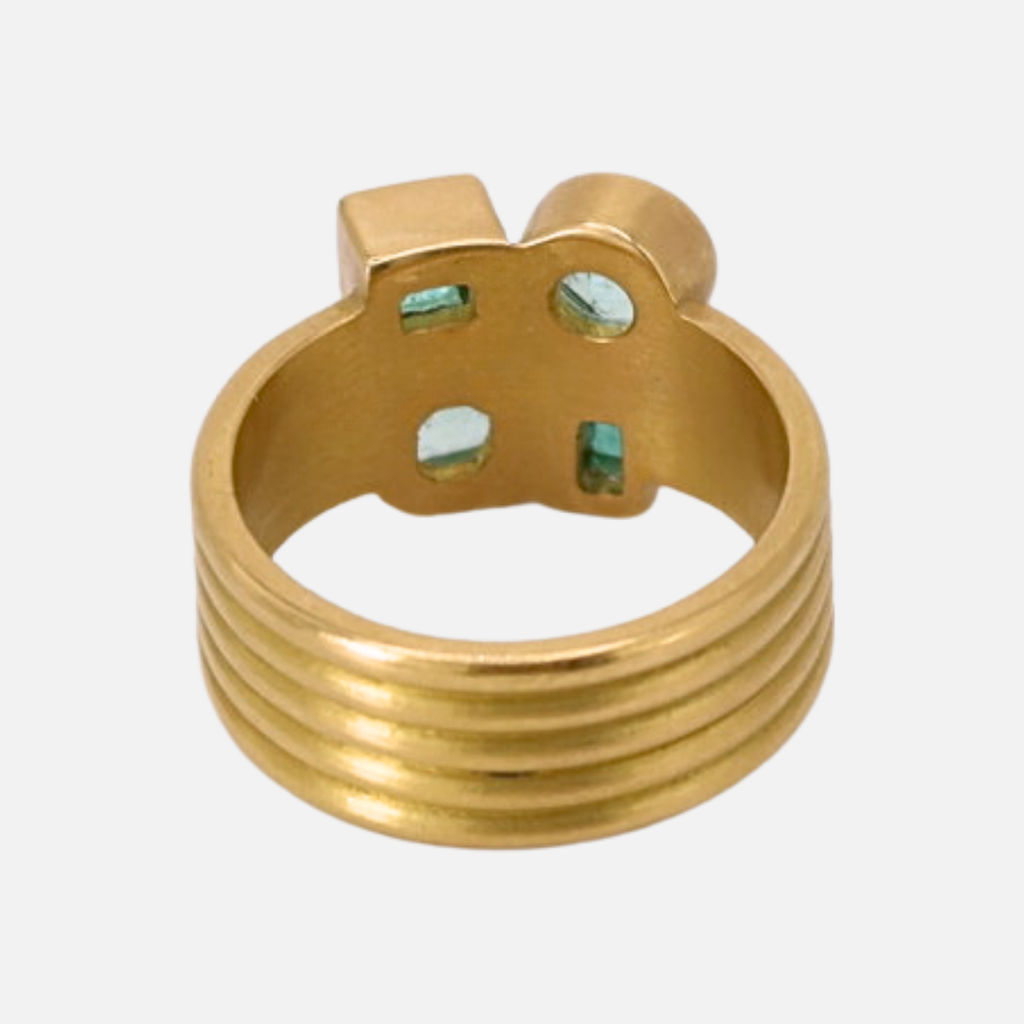 Penta Five Row Mosaic Light Emerald Ring in 20K Peach Gold