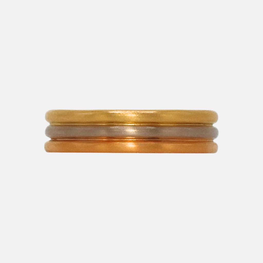Leslie Triple Gold Color Band in 22K Apricot, 18K Alpine, and 20K Peach Gold- 7mm Reinstein Ross Goldsmiths