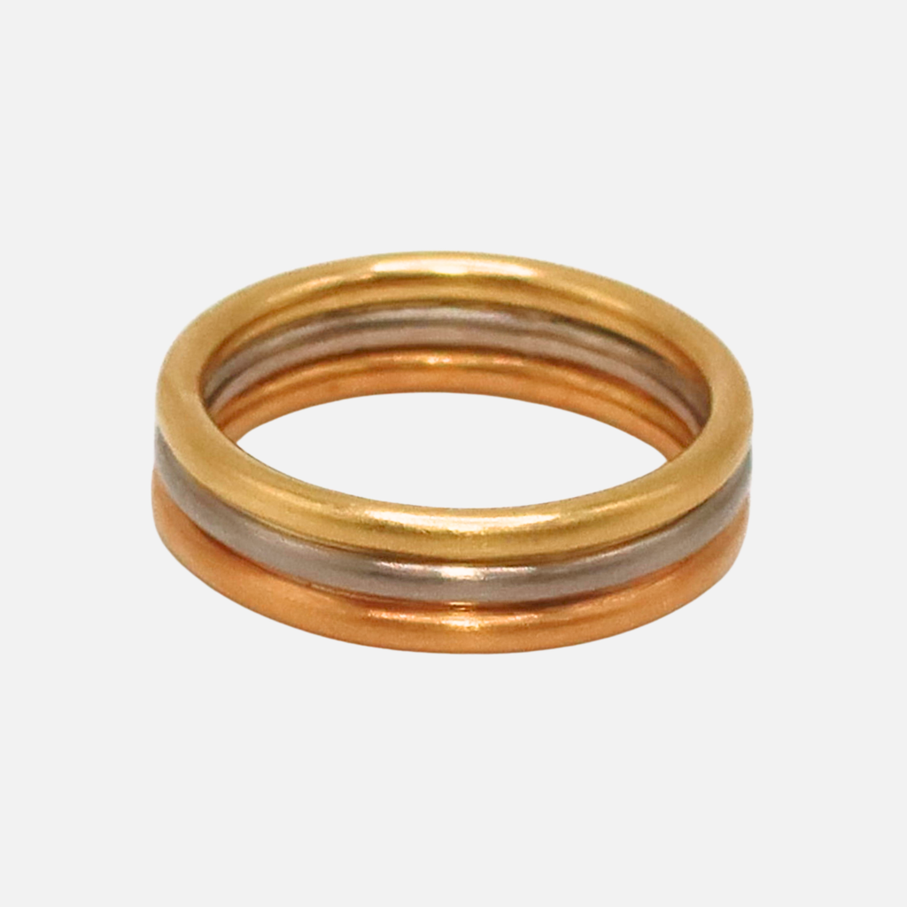 Leslie Triple Gold Color Band in 22K Apricot, 18K Alpine, and 20K Peach Gold- 7mm Reinstein Ross Goldsmiths