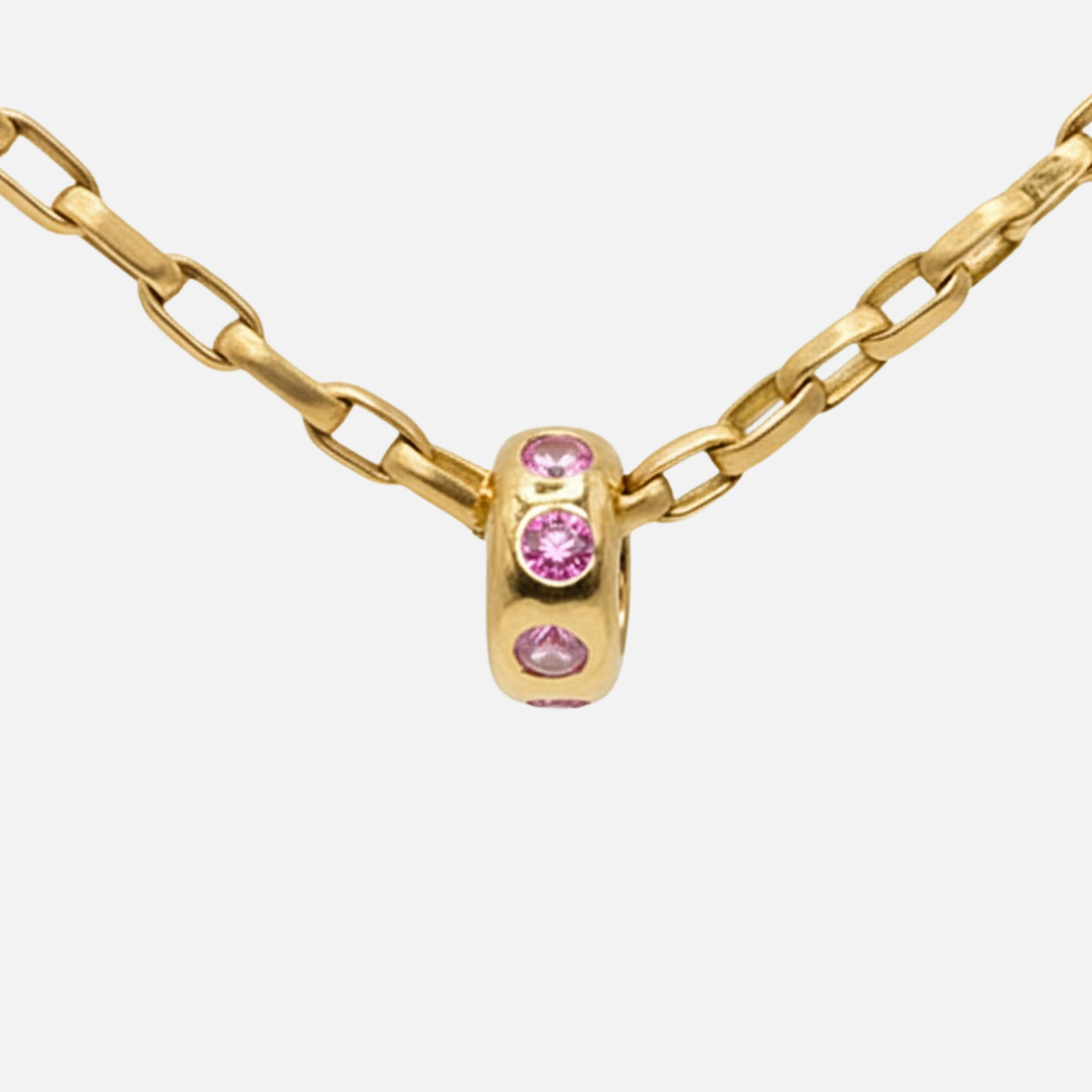 Half Round Large Rondelle Pink Sapphire Pendant in 20K Peach Gold