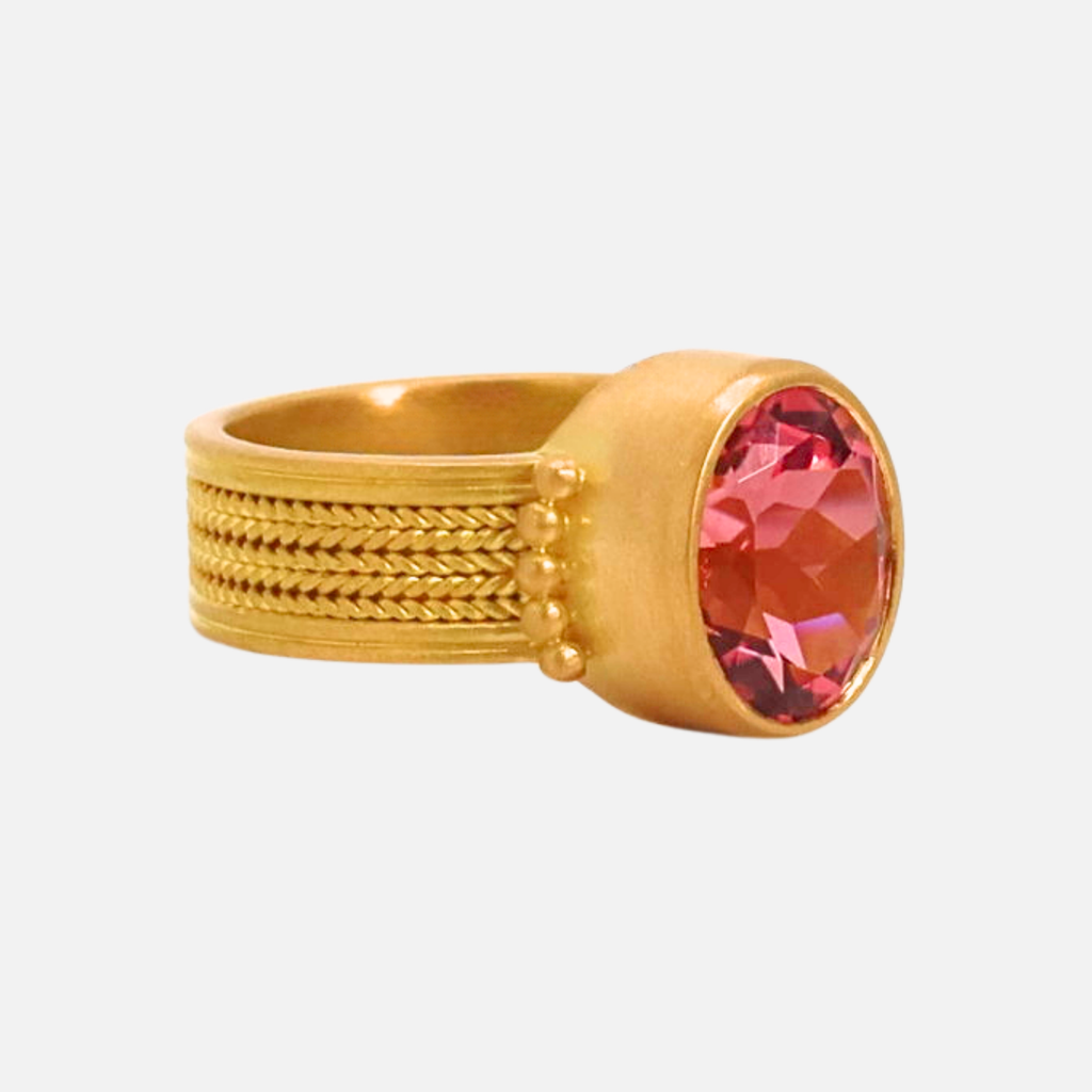 Regular Braid Five Row Oval Pink Tourmaline Ring in 20K Peach Gold- 7mm Reinstein Ross Goldsmiths