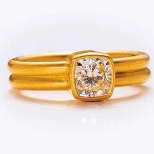 Leslie Tiny Cushion Diamond Ring in 20K Peach Gold Reinstein Ross Goldsmiths