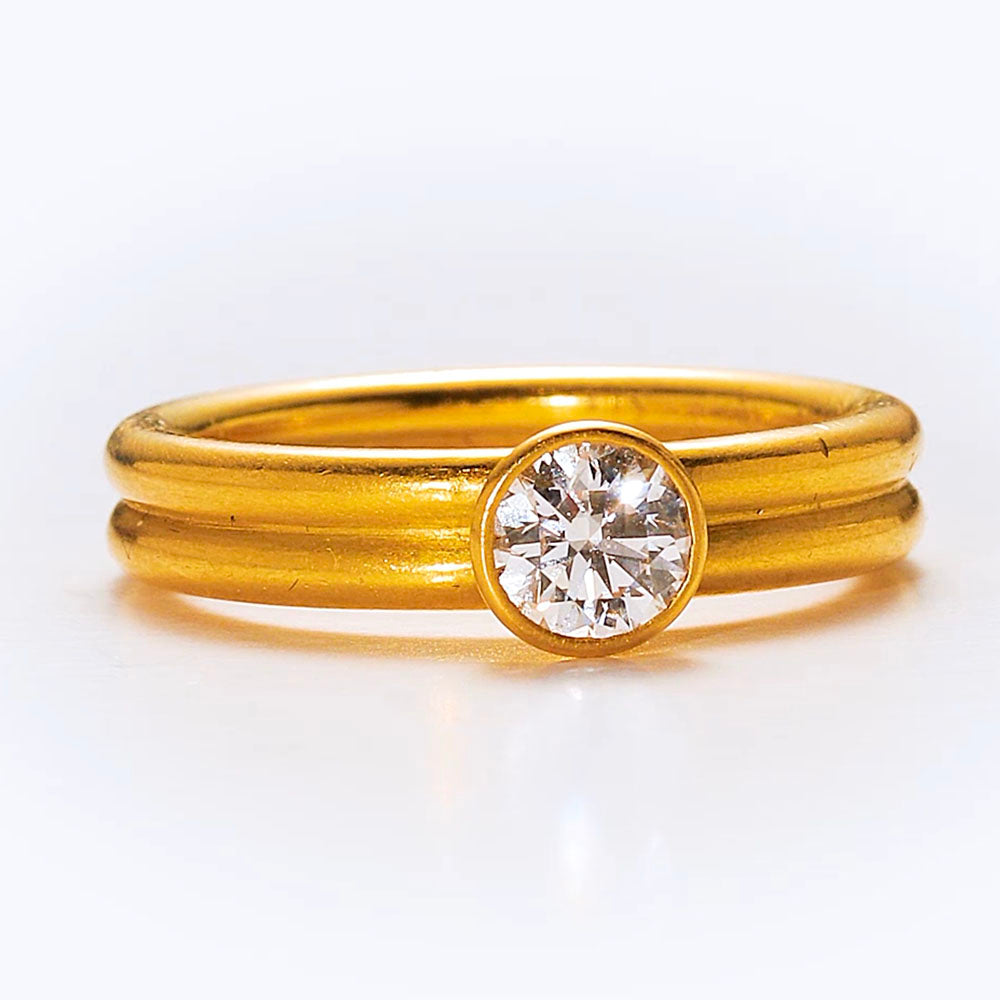 Leslie Tiny Round Diamond Ring in 20K Peach Gold Reinstein Ross Goldsmiths