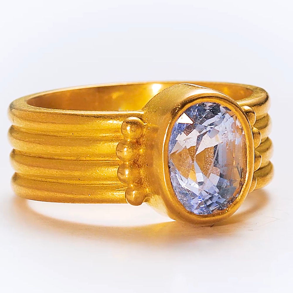 Half Round "Penta" Four Row Oval Ceylon Blue Sapphire Ring in 20K Peach Gold Reinstein Ross Goldsmiths