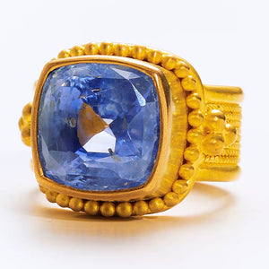 Salome Classic Cushion Cut Blue Sapphire Ring in 20K Peach Gold Reinstein Ross Goldsmiths