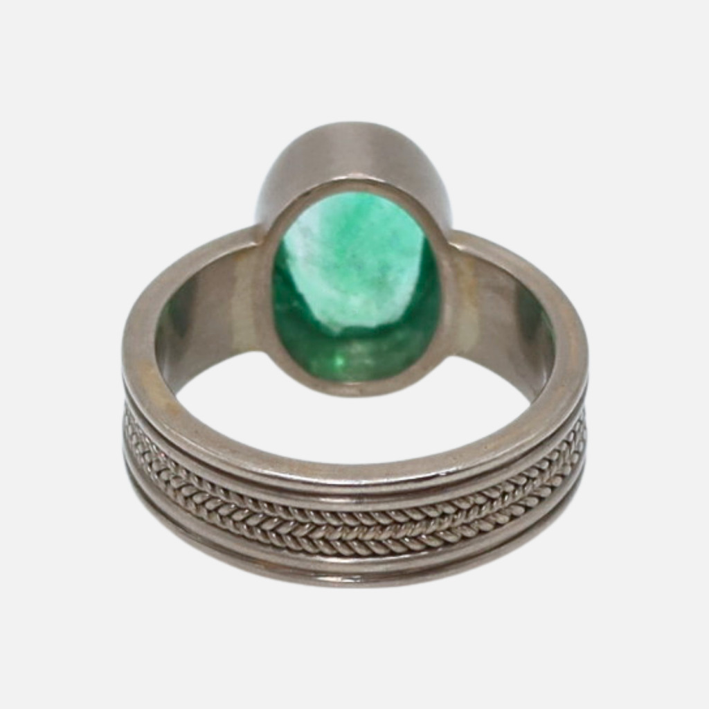 Regular Braid Three Row Oval Emerald Ring in 18K Alpine Gold